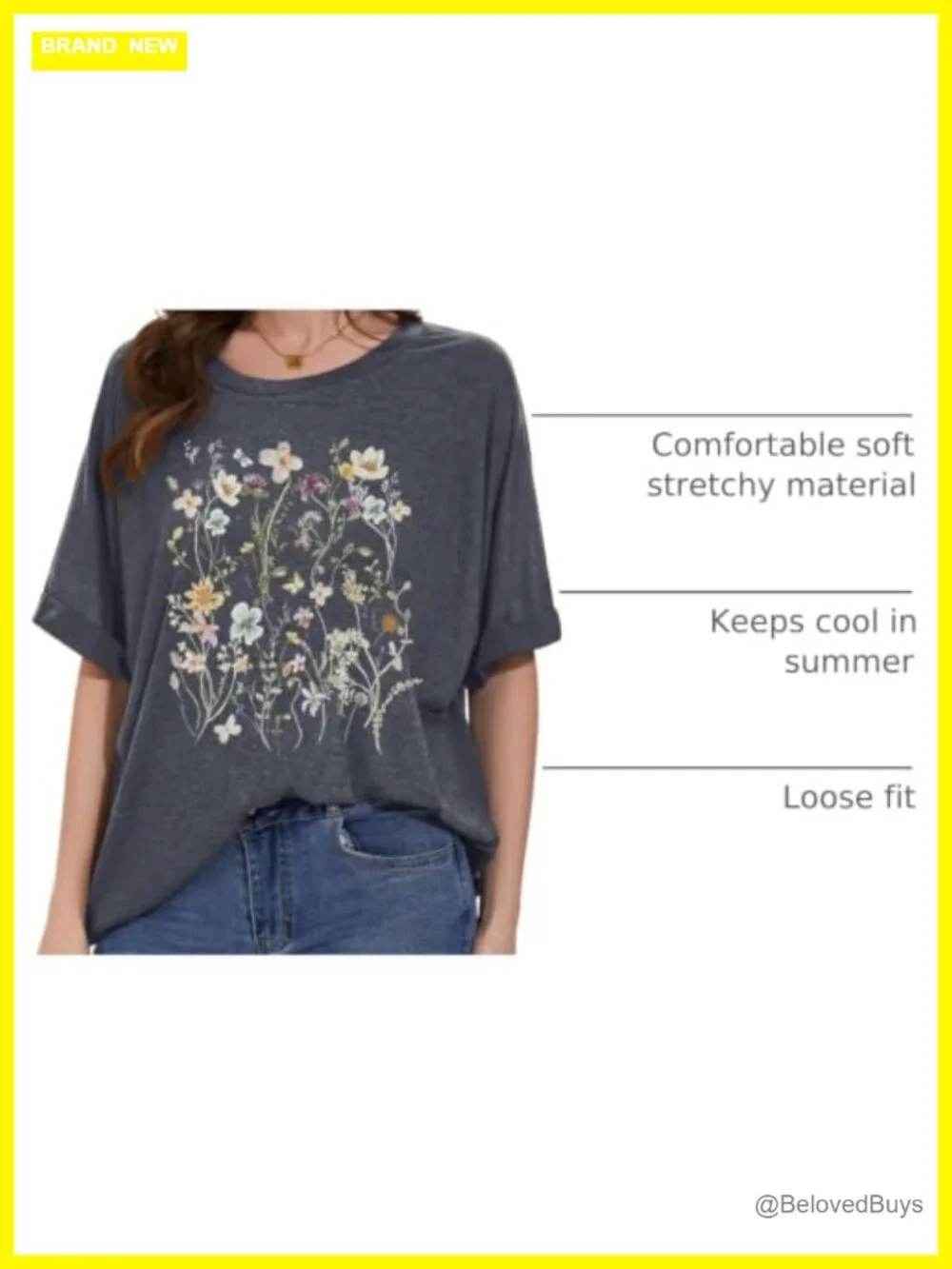 Oversized Graphic T-Shirt Women Summer Floral Short Sleeve Casual Top